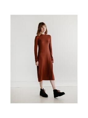 NWOT AURALEE Super Soft Wool Mock Neck Midi Dress in Red Brown SZ 0